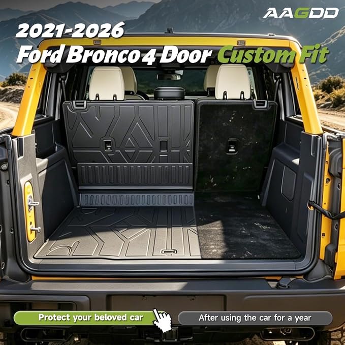 Cargo Trunk Mat with Backrest Mats for Ford Bronco 4 Door 2021-2025 2026,All Weather Protection TPE Heavy Duty Cargo Liner Bronco Accessories,Black