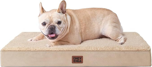 EHEYCIGA Orthopedic Dog Bed with Removable Washable Cover, Khaki, 30IN | Egg Crate Foam Support, Durable Oxford fabric, Non-Slip Bottom, Machine Washable, Soft Waterproof Plush Pet Bed Mat For Crate