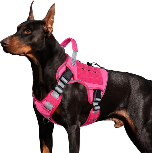 WINGOIN Pink Tactical Dog Harness for Large Dogs,No Pull Dog Harness | Heavy Duty with Handle,Adjustable Reflective,Military K9 Style,Big Size Pet Vest,for German Shepherd,for Walking Hunting