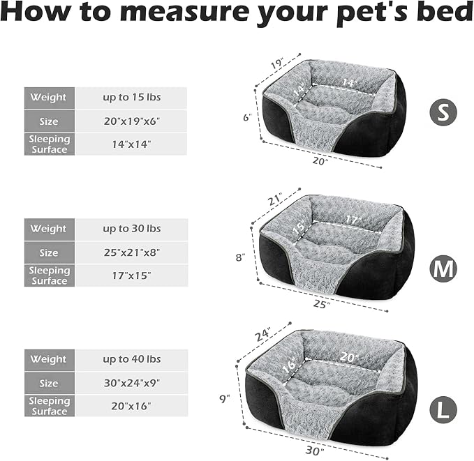 Medium Dog Bed Rectangle Washable Orthopedic Soft Calming Sleeping Pet Cuddler with Anti-Slip Bottom