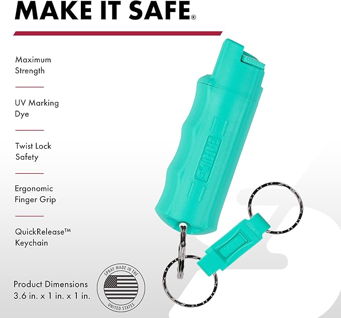 Sabre Pepper Spray - Quick Release Keychain for Easy Carry & Fast Access, Max Police Strength Self Defense OC Spray with UV Dye, 10 Sec. Spray Time, Finger Grip - Faster Aim, 0.54 fl oz,Secure Safety