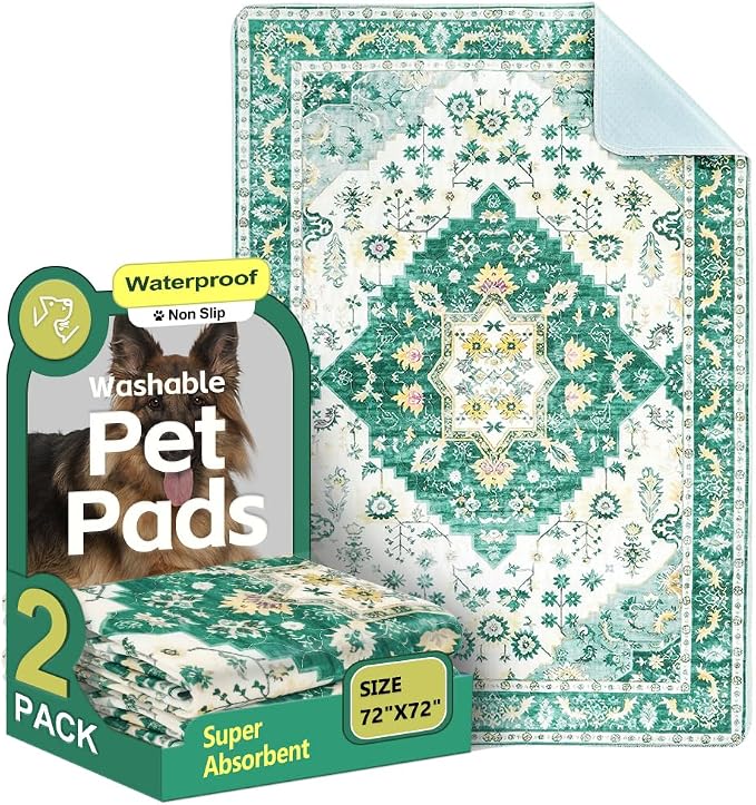 Washable Pee Pads for Dogs, 2 Pack Reusable Puppy Training Pads 72"x72" Super Absorbent Waterproof Dog Training Pads, Non-Slip Potty Pads, Whelping Pads Litter Mat Green Medallion