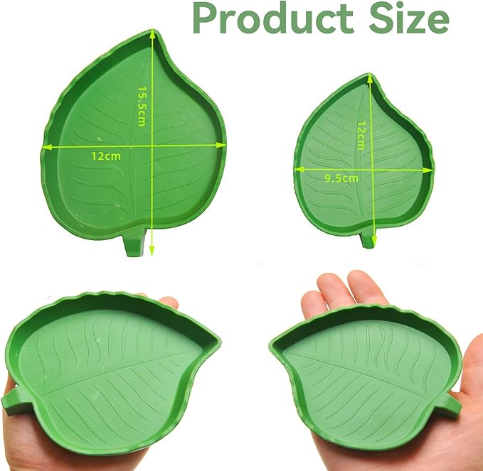 2-Pack Leaf Shape Reptile Food & Water Bowl, 2 Sizes Tortoise Feeding Dish, Multipurpose Reptile Habitat Bowl for Bearded Dragon, Lizard, Gecko, Corn Snake & Crawl Pets