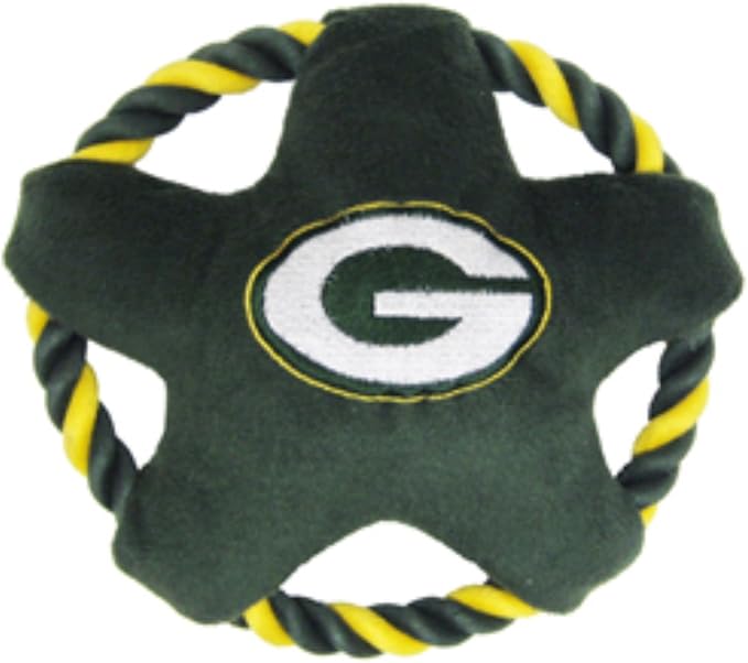 NFL Green Bay Packers PET GIFT BOX with 2 Licensed DOG TOYS, 1 Logo-engraved NATURAL DOG TREAT, 1 NFL JERSEY, 1 NFL Puppy Training Bells & 1 Car Seatbelt