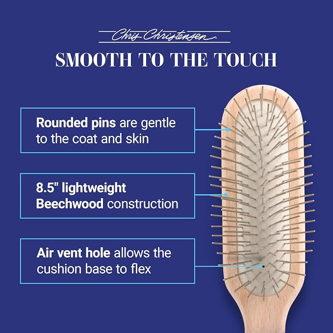Chris Christensen 27 mm Oblong Pin Dog Brush, Original Series, Groom Like a Professional, Stainless Steel Pins, Lightweight Beech Wood Body, Ground and Polished Tips