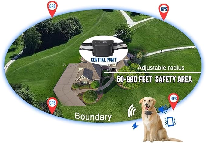 DOTSTAR Wireless Dog Fence GPS Training Collar Pet Electric System, Wireless Dog Fence Adjustable Range 50-990 Feet, Wireless Charging Dog Fence, Fully Sealed Waterproof Collar Receiver