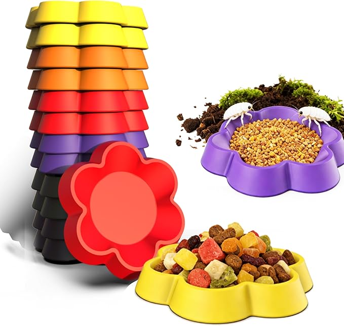 12-Pack Small Reptile Feeding Dish, Colorful Feeder Bowls for Dubia Roaches, Isopods, Springtails & Dwarf Invertebrates for Terrarium & Enclosure