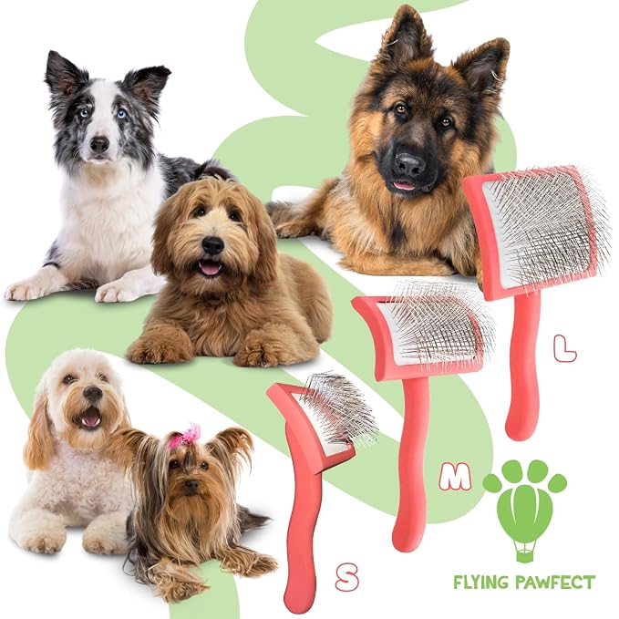 Slicker Brush for Dogs - Long Pin for Poodles, Doodles & Long Haired Dogs, Deshedding & Dematting Tool, Slicker Dog Brushes for Grooming (Coral, Flat Medium)