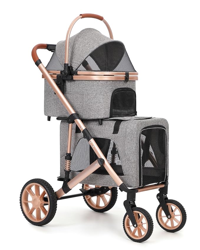 Double Pet Stroller with 2 Detachable Carriers, Shock-Absorbing | Dog & Cat Stroller for Small/Medium Pets, Convertible Car Seats, Foldable Design, 4-Wheel Smooth Ride