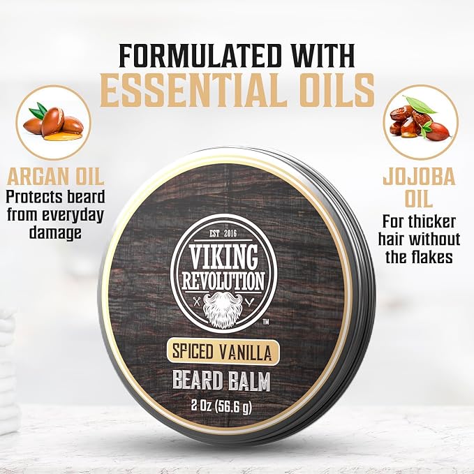Viking Revolution - Ultimate Beard Kit Spiced Vanilla - Beard Grooming Kit for Men with Beard Brush, Beard Comb, Beard Balm, Beard Oil, Beard and Moustache Scissors - Husband Gifts for Men