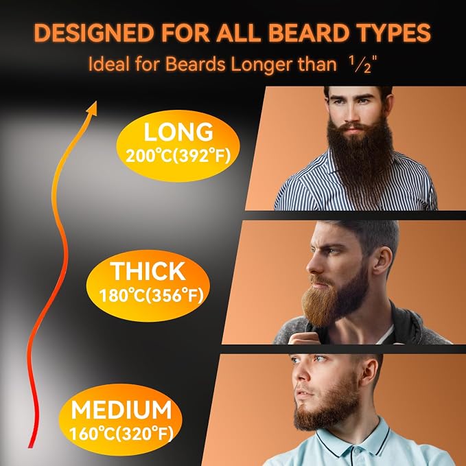 Beard Straightener for Men, Cordless Heated Beard Brush, Portable Beard Hot Combs, Ionic Mini Hair Straightener with 3 Temp Settings, Coarse Curly Hair Brush, Grooming Kit for Men
