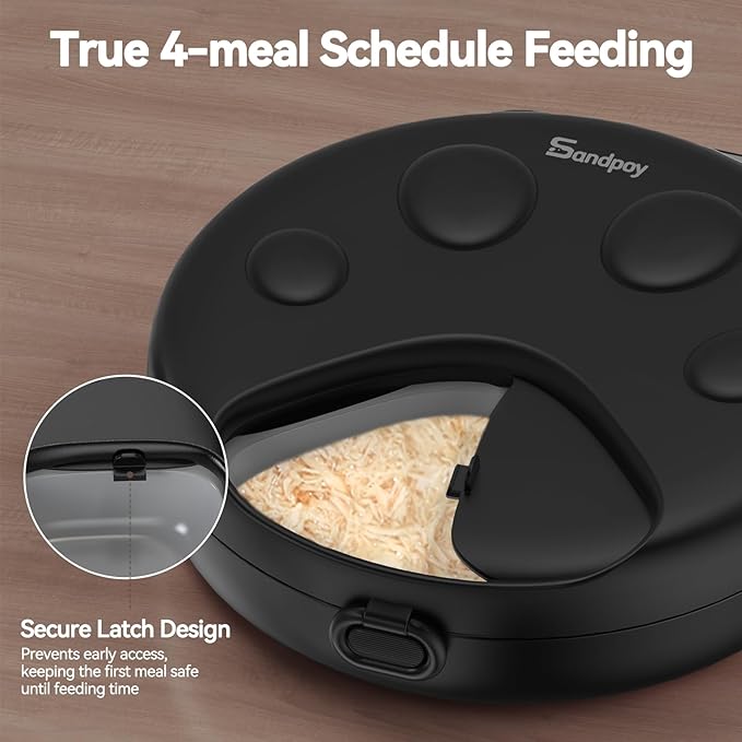 Automatic Cat Feeder Wet Food,Cordless Wet Pet Food Dispenser with 4 Ice Packs,4 Meals Per Day Fresh Food Refrigerated Container,Programmable Timed Battery Operated Auto Feeder for Kitten(Black)