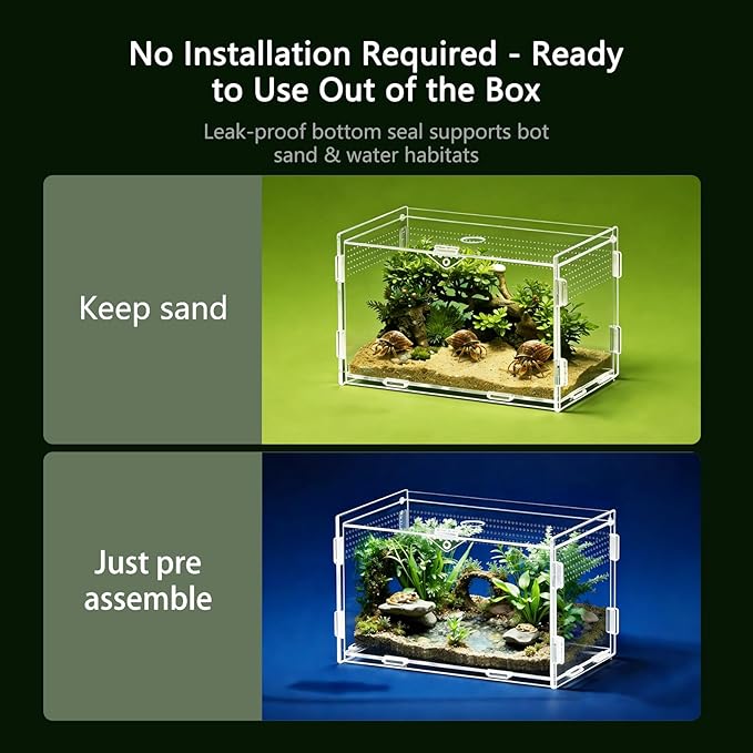 Acrylic Jumping Spider Enclosure, Small Reptile Insect Terrarium, Spider Tank with Magnetic Door & All-Side Vent, Pre-Assembled Habitat for Spiderling, Mantis, Tarantula, Snail 4.7" * 4.7" * 7.8"
