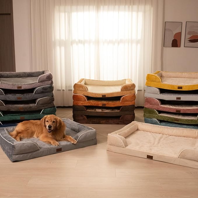 Comfort Expression Orthopedic Dog Beds for Large Sized Dog with Bolster | Waterproof Dog Couch Bed with Washable Cover & Non-Slip Bottom, Supportive Egg Crate Foam Large Pet Bed, 38x25 Inch