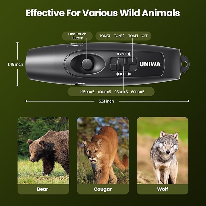 UNIWA Electronic Air Bear Horn, 120±5 dB Loud Air Horn for Safety Hiking Camping Emergency Whistle with Compass & Thermometer, Bear Horn to Scare Bears - Self Defense for Hiking -Blue