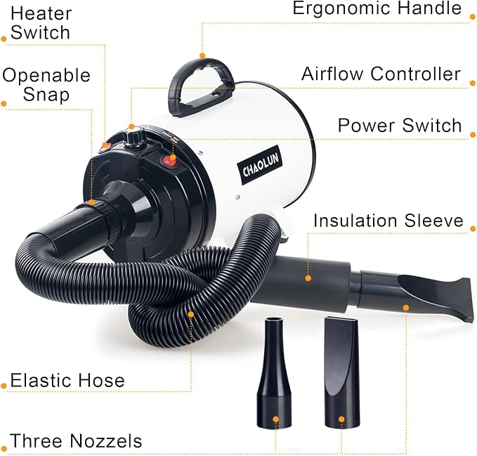 Dog Dryer for Pet Grooming, Pet Hair Dryer with Heater, White