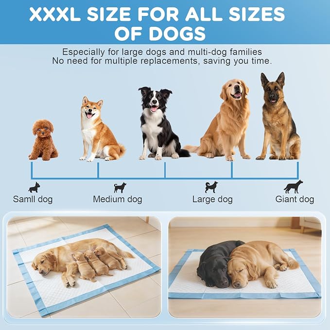 iweepet 4XL Puppy Pads 36"x51" 40 Count, Pee Pads for Large Dogs & Multi-pet Families, Ultra Absorbent & Quick-Dry, Disposable Pet Training Pads for Doggie, Cat , Leakproof Incontinence Underpads