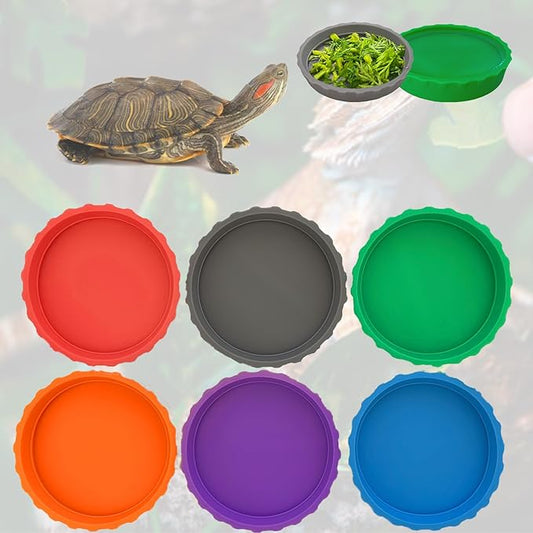 Bearded Dragon Food Dish, Reptile Water Bowl, Silicone Shallow Feeding Bowls, Terrarium Tank Accessories for Tortoise Frog Lizard Turtle Snake, Habitat Decor Supplies - 6 PCS Food - Grade Feeder