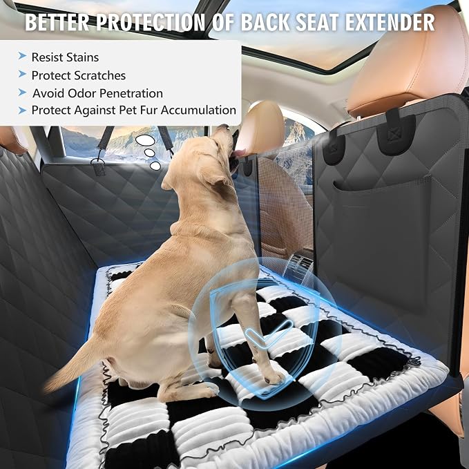 Dog Bed for Car Back Seat, Non-Slip Backseat Pet Mat Standard | Soft Blanket for Travel, Plaid Flannel, Quilted PP Cotton Filling, Non-Slip Backing, Machine Washable, Fit Backseat Extenders