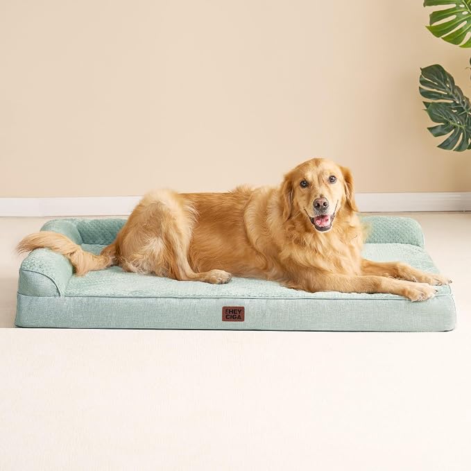 EHEYCIGA XXL Dog Bed Memory Foam, Orthopedic Giant Dog Bed Jumbo with Washable Removable Cover, Waterproof Pet Sofa Couch with Nonskid Bottom, 48x35x7.5, Greyish Green | Washable Removable Cover, Waterproof Flat Pet Sofa Couch with Nonskid Bottom, 48x3...