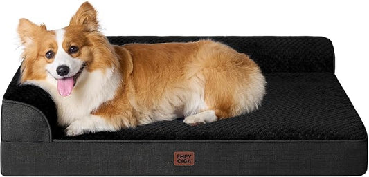 EHEYCIGA Large Dog Bed Memory Foam for Crate, Orthopedic Dog Bed Large Size Dogs with Washable Removable Cover, Waterproof Pet Sofa Couch with Nonskid Bottom, 35x22x6, Black | Small Dog Sofa with Washable Removable Cover, Waterproof Pet Couch for Crate...