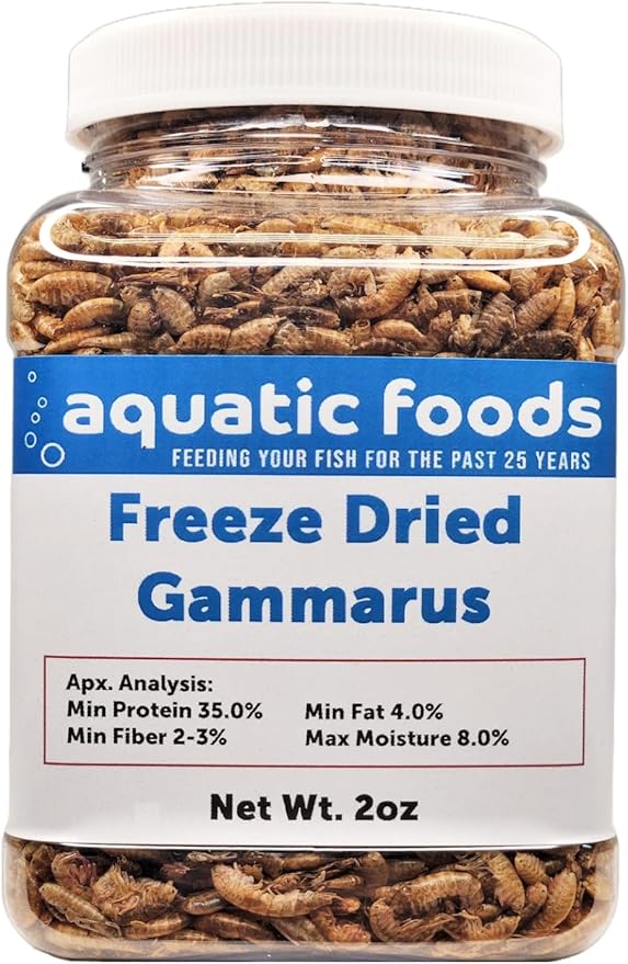 Aquatic Foods Inc. Gammarus Shrimp-Freeze Dried. Great for All Tropical Fish, Marine Fish, Cichlids, Carnivores, Discus, Coldwater Fish, Goldfish, Koi, Turtles Even Birds and Reptiles...2oz Small Jar