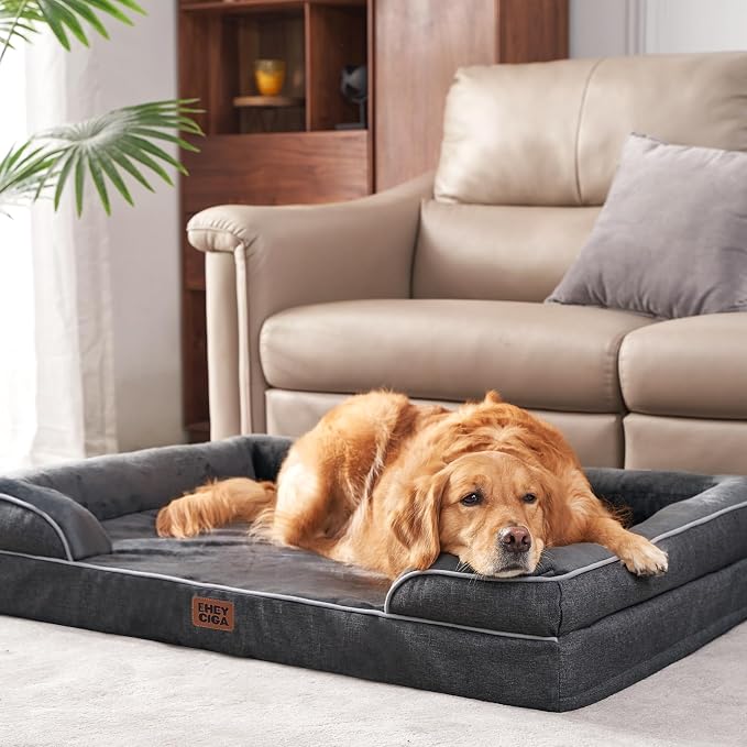 EHEYCIGA Orthopedic Dog Beds Large Sized Dog, Waterproof Washable Pet Bed | Non-Slip Bottom and Egg-Crate Memory Foam XL Dog Couch Bed with Washable Removable Cover, Dark Grey, 41Inch