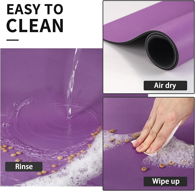 HotLive Dog Food Mat - Absorbent Cat Mat for Food and Water, No Stains Pet Feeding Bowl Mat, Easy to Clean Pet Placemats, Quick Dry Dog Water Dispenser Mat for Messy Drinkers | Purple 16"x 24"