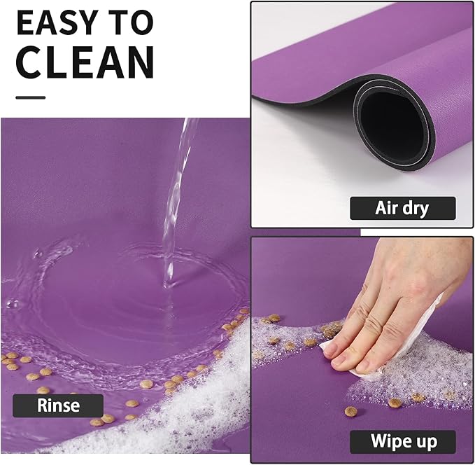 HotLive Dog Food Mat - Absorbent Cat Mat for Food and Water, No Stains Pet Feeding Bowl Mat, Easy to Clean Pet Placemats, Quick Dry Dog Water Dispenser Mat for Messy Drinkers | Paw Purple 24"x36"
