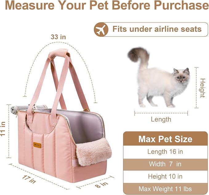 Dog Purse Carrier for Small Dogs Cats Rabbits Up to 12lbs, Lightweight Pet Sling Carriers with Crossbody Strap, Portable Puppy Soft Sided Tote Bag Carrier for Vet,Hiking,Travel Pink