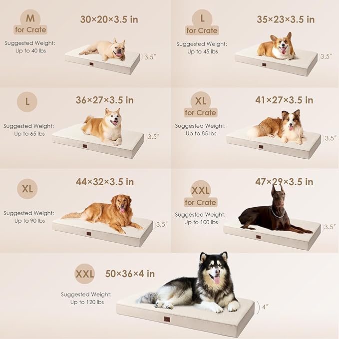 EHEYCIGA Orthopedic Dog Bed Large with Removable Washable Cover, 35IN Camel | Egg Crate Foam Support, Durable Oxford fabric, Non-Slip Bottom, Machine Washable, Soft Waterproof Plush Pet Bed Mat For Crate