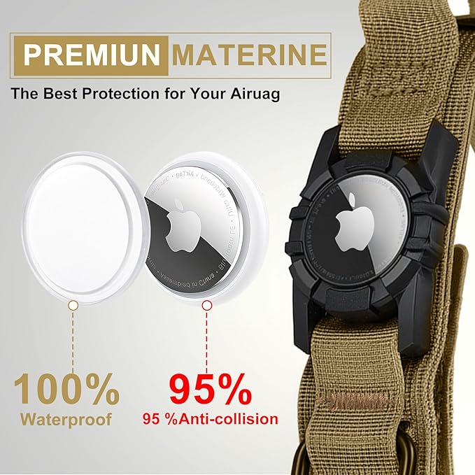 Tactical AirTag Dog Collar - Heavy Duty, Adjustable GPS Collar Compatible with Apple AirTag, with Holder & Control Handle for Medium/Large Dogs [ Brown, L ]