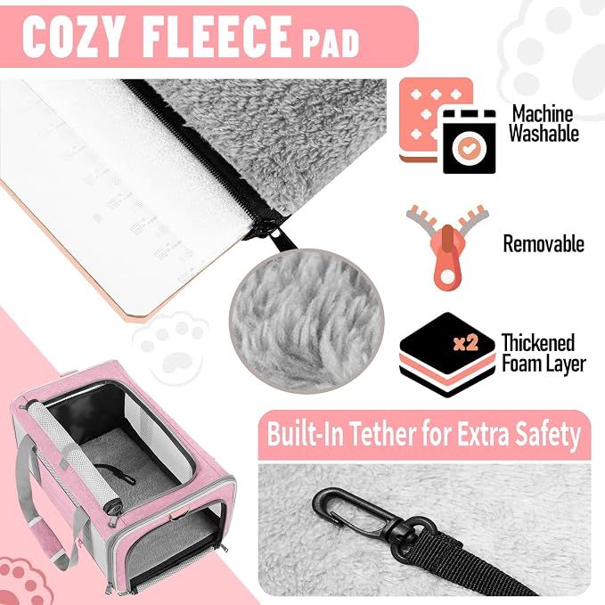 GAPZER Large Cat Carrier Soft, Collapsible Travel Pet Carry Bag, Small Dogs | Big Kitten Cat 20lbs Mainecoon, Top Open Travel Shih-Tzu Pet Kennel, Yorkie Small Dog 10 Pounds, 18x12x12, Durable Cloth Pink