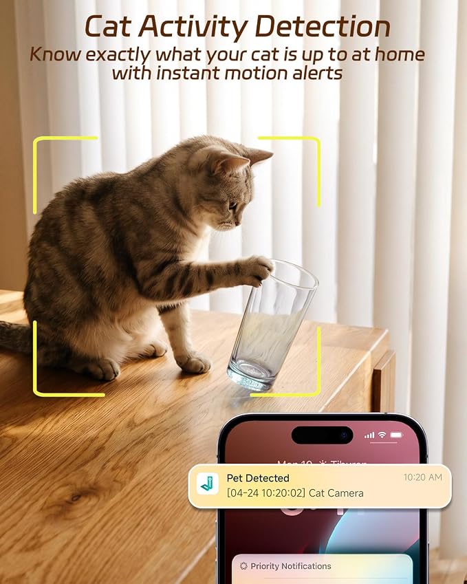 ALIOBC Pet Camera with Phone App Laser Toy 2K Cat Camera no Subscription | Auto Tracking Night Vision 355° Pan 2-Way Audio Dual-Band WiFi Indoor Pet Cam （Sky Blue）