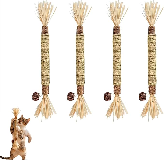 4 Pcs Puriq Natural Silvervine Dental Sticks,Silvervine Sticks for Cats, Interactive Cat Chew Stick for Teeth Cleaning, Scratch & Bite Resistant, for Indoor Kitty Fresh Breath