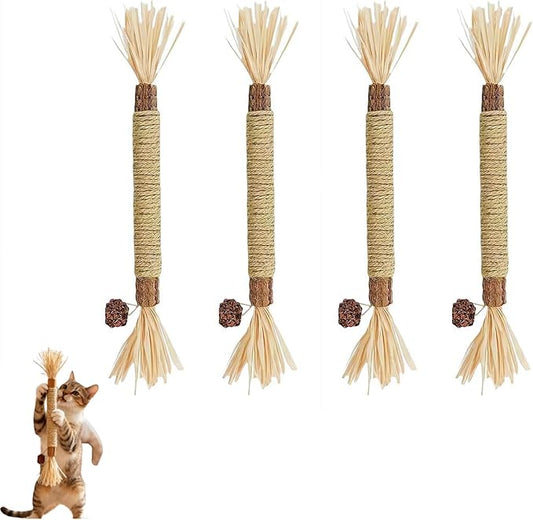 4 Pcs Puriq Natural Silvervine Dental Sticks,Silvervine Sticks for Cats, Interactive Cat Chew Stick for Teeth Cleaning, Scratch & Bite Resistant, for Indoor Kitty Fresh Breath