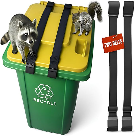 Premium 2X Outdoor Trash Can Locks for Animals Universelle Garbage Straps Lid Wheelie Bin Locks Enclosure Clips Out Raccoon Hide Outside Strap Resistant Security Critter Trashcan Deterrent