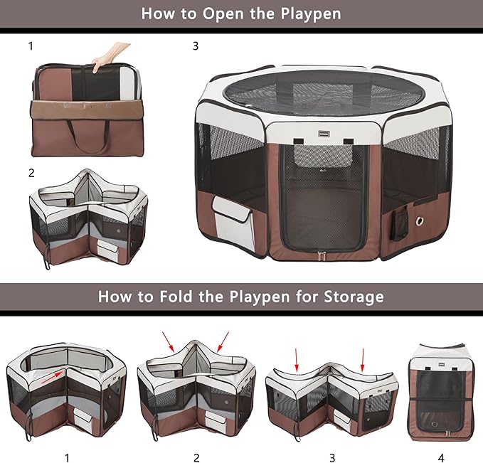 Dog Playpen 55" Portable Pet Play Pens for Medium Large Dogs, Foldable Exercise Kennel Tent Crate Indoor/Outdoor Travel Camping, Removable Top/Bottom (55"x55"x30"), 8