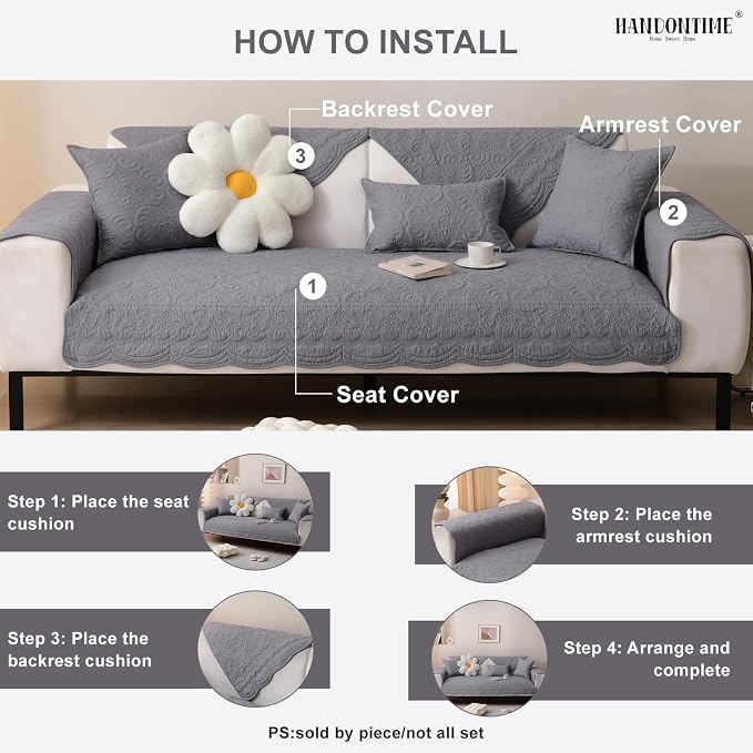 HANDONTIME Soft Cotton Sofa Cover Pet Friendly, Embroidery Elegant Pet Couch Cover, Jacquard Dog Couch Protector Washable for Sectional, Anti-Slip Dog Furniture Protector (Dusty Purple, 35.4" x70.9")
