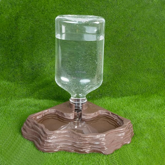 17oz Terrarium Tank Reptile Food Feeders Bowl, Water Feeder Automatic Water Dispenser Waterer Feeding Accessories, for Geckos Lizards Turtle Bearded Dragons (Brown)