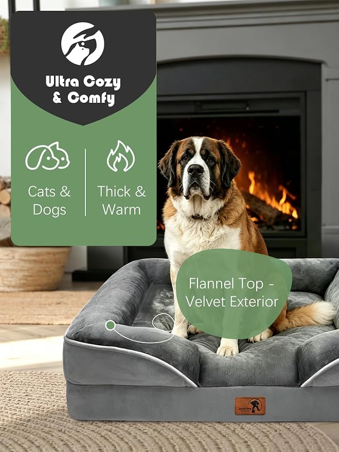 Spotted Play Orthopedic Dog Bed with Sides - Dog Sofa Beds for Extra Large Dogs, Supportive Foam Pet Couch Bed with Washable Removable Cover, Waterproof Lining and Non-Slip Bottom, Grey - XXL