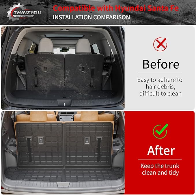 Cargo Mat Compatible with 2024 2025 2026 Hyundai Santa Fe Trunk Liner Cargo Liner TPE All Weather Back Seat Cover Protector Santa Fe Accessories (2024-2026,Trunk Mat with Backrest Mat)