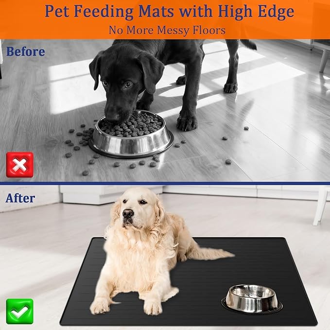 XXXXL Largest Pet Food Mat, 51.2"x25.6"(130cmx65cm) Silicone Dog Mats for Food and Water, Nonslip Pet Feeding Mats for Floors,Dog Cat Bowl Mat with Raised Edges, Beige