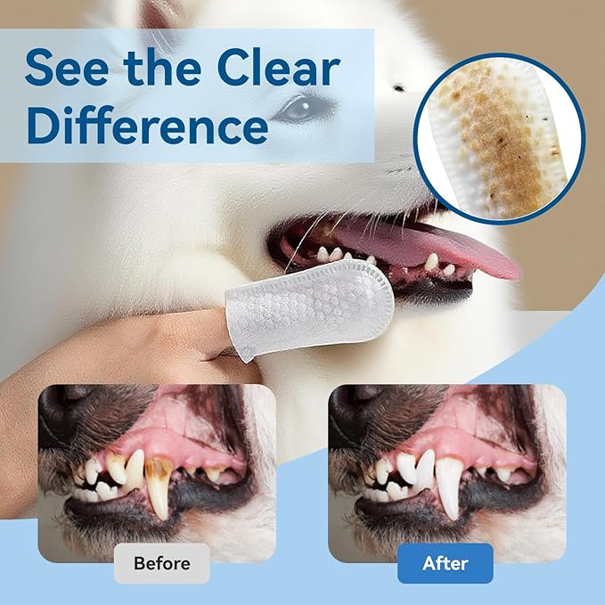 Opdent No-Rinse Dog Teeth Cleaning Wipes - Cat & Dog Fresh Breath Pet Dental Finger Wipes, Dog Toothbrush Dental Wipes to Easy Remove Plaque & Tartar, Gently Cleans Discharge (50 pcs, Unscented)