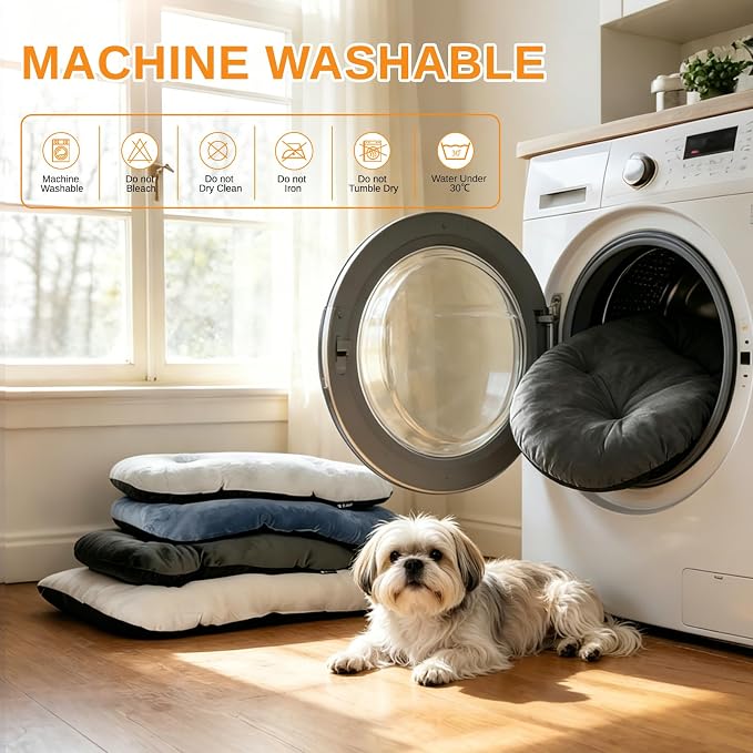 Washable Oval Small Dog Bed, Silver-Tipped High-Resilience, Dark Gray | Non-Slip Bottom Prevents Sliding,Soft Plush Short Fur,Machine Washable Cushion,Ideal for Crates & Small Spaces,23"x17"x2.8"