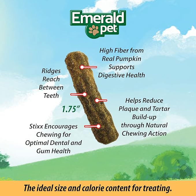 Emerald Pet Grain-Free Chicken Cat Dental Treats – Crunchy Dental Sticks for Cats to Clean Teeth, Reduce Plaque & Tartar, Freshen Breath – Pumpkin for Digestive Health, Natural Cat Chews, 3.6 oz
