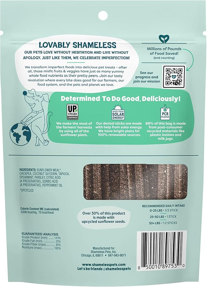 Shameless Pets Triple Mint Dental Chews for Dogs, 8 Chews - Natural Dog Teeth Cleaning Treats with Fresh Breath Benefits | Grain-Free Dental Sticks for Small, Medium & Large Dogs