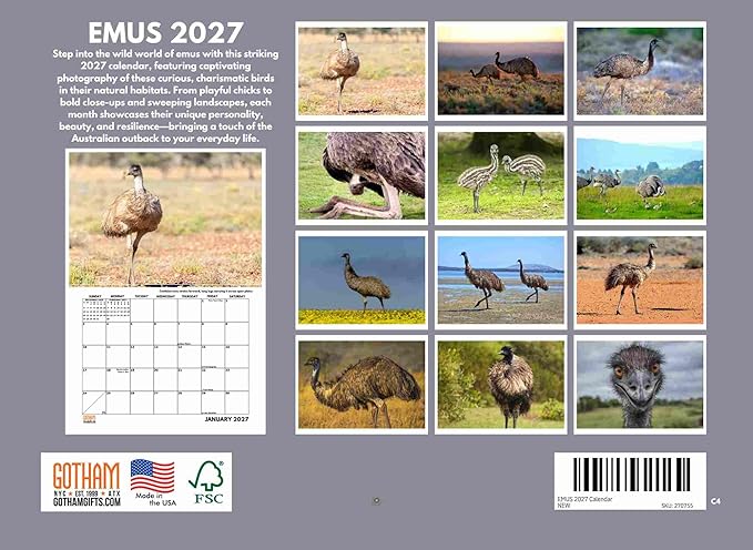 Emu Calendar 2027 Monthly Wall Calender 12 Month