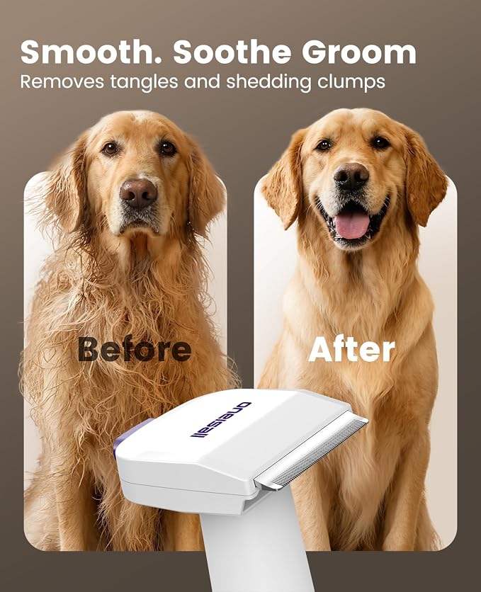 oneisall Dog Hair Vacuum Shedding Grooming Brush Kits for Pet Thick Coats | 15000Pa,3 Suction Low Noise,1.5L Dust Cup,5 in 1 Kits(Grooming/Deshedding/Cleaning Brush,Remover Roller,Crevice Tool), LM5