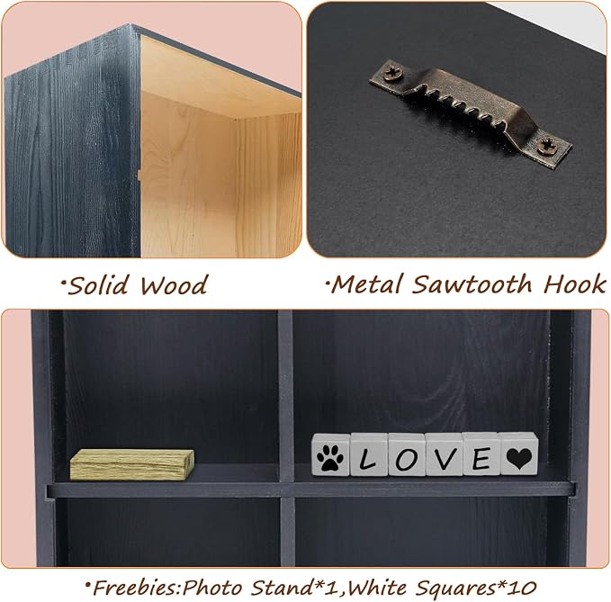 11*14" Solid Wood Pet Memorial Shadow Box Frame with Shelves | Deep Pet Memory Box Display Case for Dogs or Cats Urn Ashes Paw Print Keepsake for as Loss Remembrance Sympathy Gift- Black